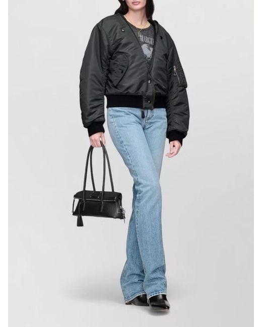 Maison Margiela Black Cropped Nylon Bomber Jacket Casual Style