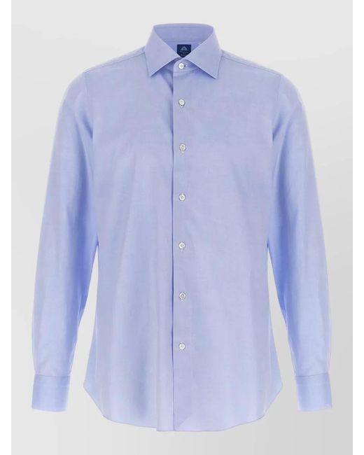 Finamore 1925 Blue Napoli Shirt Button Down Collar Long Sleeves for men
