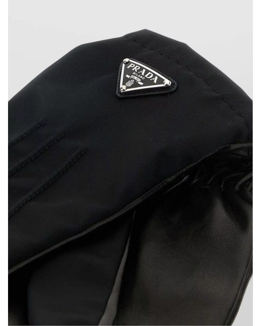 Prada Black Nylon And Nappa Leather Gloves for men