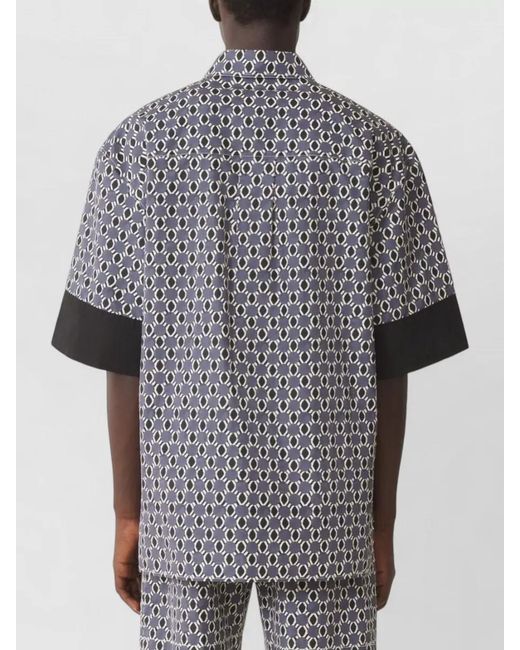 Lanvin Gray Cotton Geometric Print Short-Sleeve Shirt for men