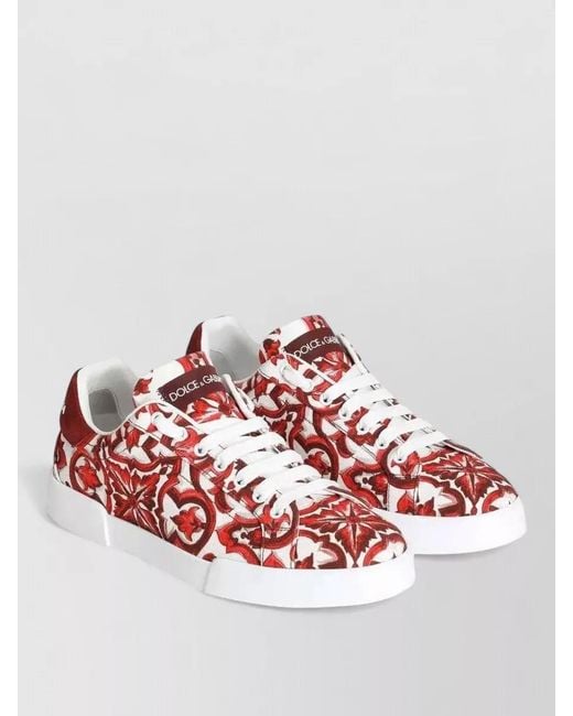 Dolce & Gabbana Red Portofino Canvas Sneakers Majolica Print for men