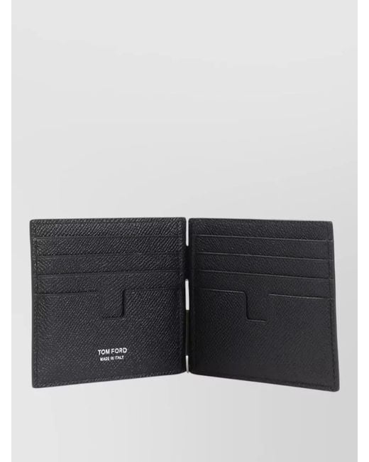Tom Ford Black Textured Finish Compact Leather Cardholder Wallet
