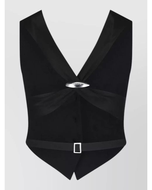 Dondup Black Sleeveless Tailored Blazer Belt Satin V Neck