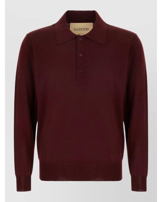 Valentino Garavani Red Wool Polo Shirt Ribbed Cuffs Hem for men