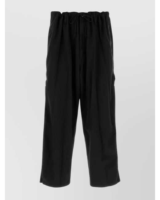 Yohji Yamamoto Black Loose Fit Cotton Trousers Side And Back Pockets for men