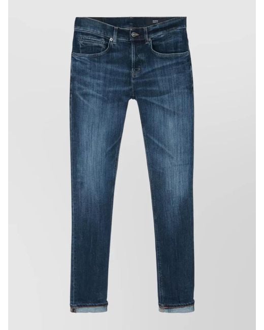 Dondup Blue Denim Five Pocket Mid Rise Slim Jeans for men