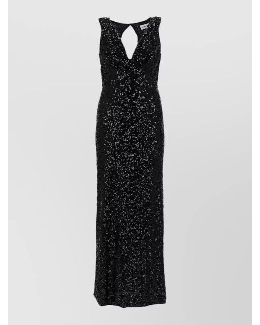 P.A.R.O.S.H. Black Sequin Floor Length Dress Deep V Neck