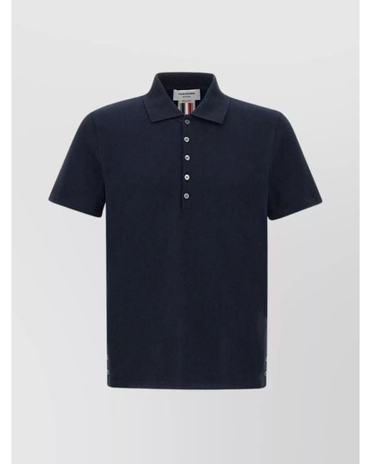 Thom Browne Blue Cotton Piqué Short-Sleeve Polo Shirt for men
