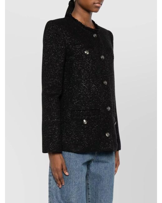 IRO Black Textured Blazer With Frayed Trim And Pockets