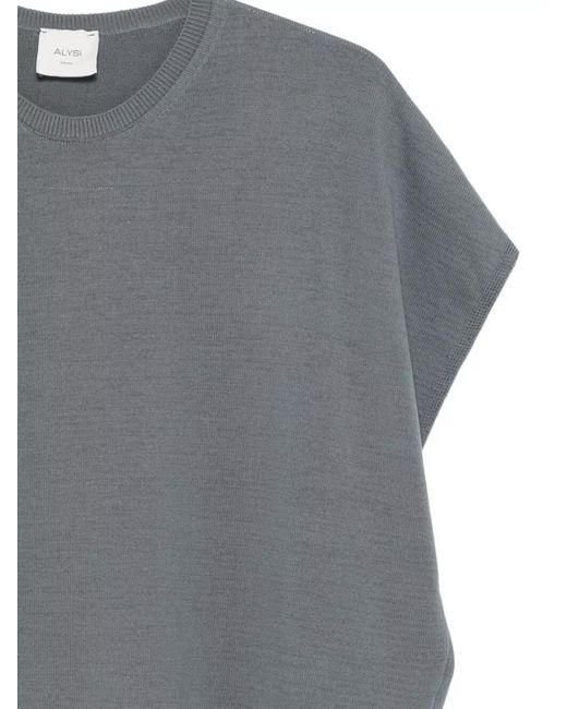 Alysi Gray Cotton Crew Neck Sleeveless Top Layered Hem