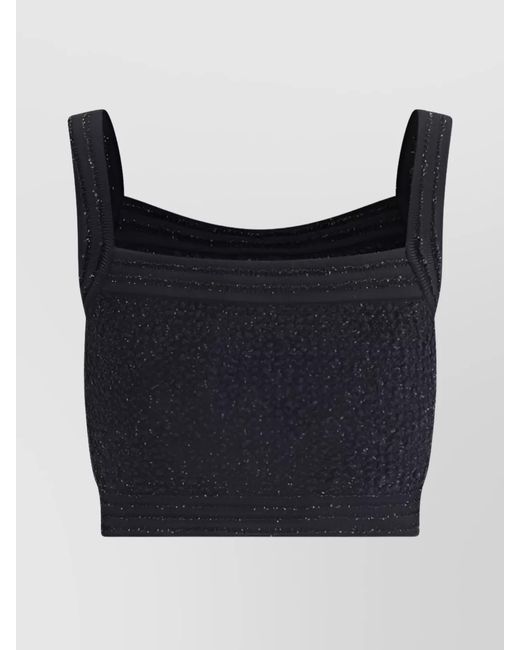 Balmain Blue Cropped Tweed Sleeveless Top