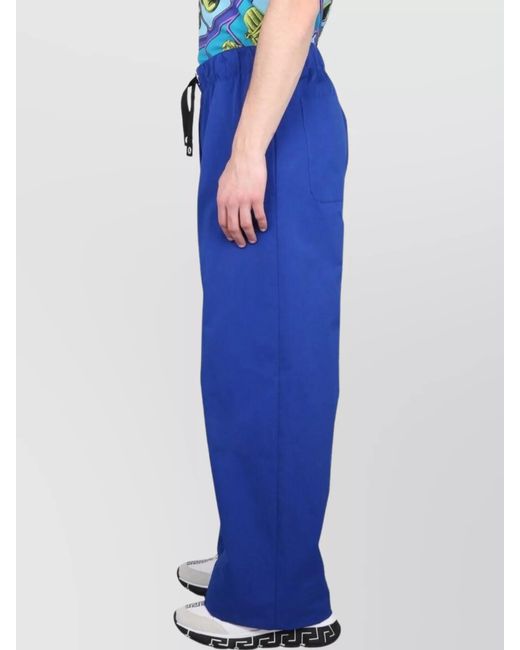 Versace Blue Cotton Drawstring Loose Fit Trousers for men