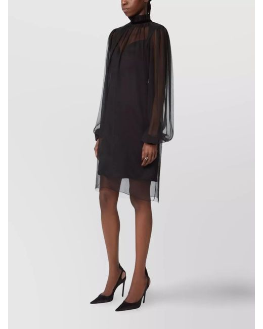 Nina Ricci Black Silk High-Neck Long-Sleeve Knee-Length Dress