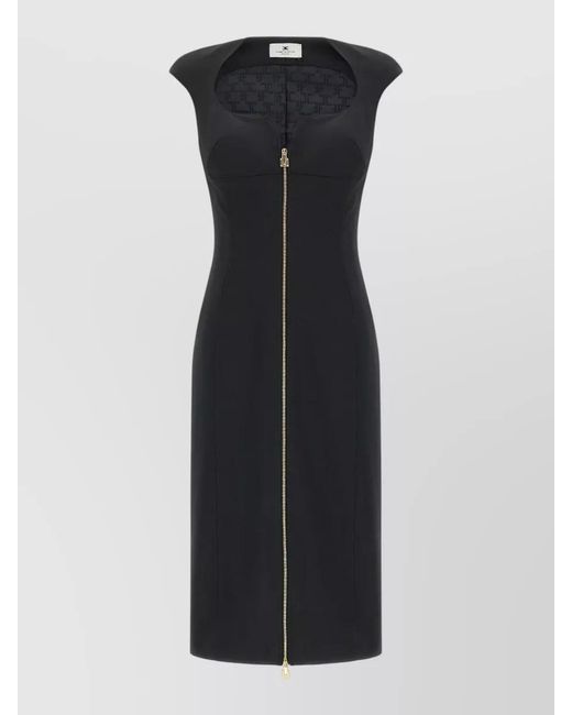 Elisabetta Franchi Black Heart-Neckline Knee-Length Dress