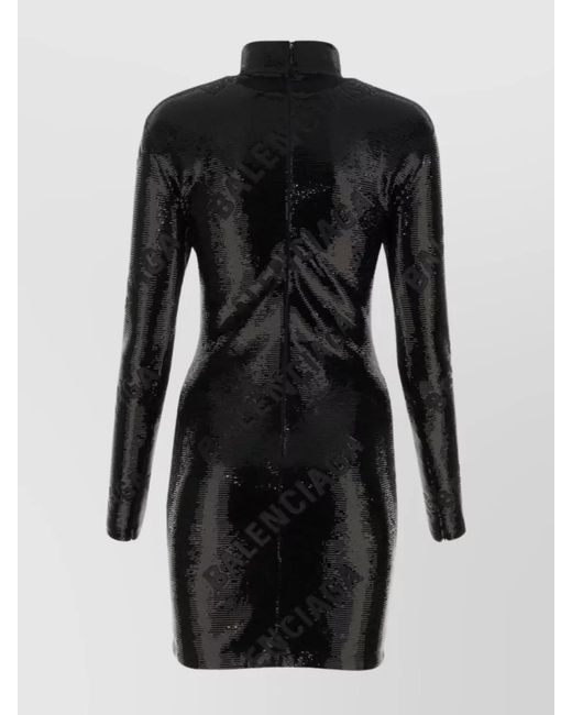 Balenciaga Black Sequined Turtleneck Long-Sleeve Mini Dress