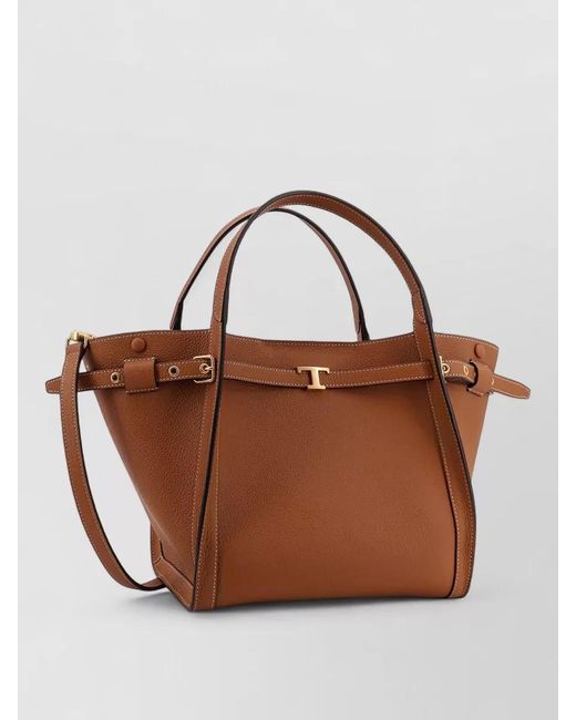 Tod's Brown T Timeless Small Leather Tote Bag