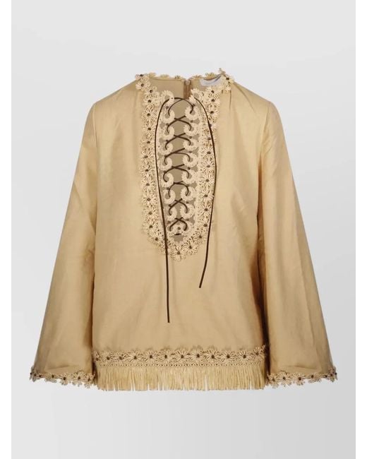 Zimmermann Natural Mahon Tunic Top Embroidered Fringe Hem