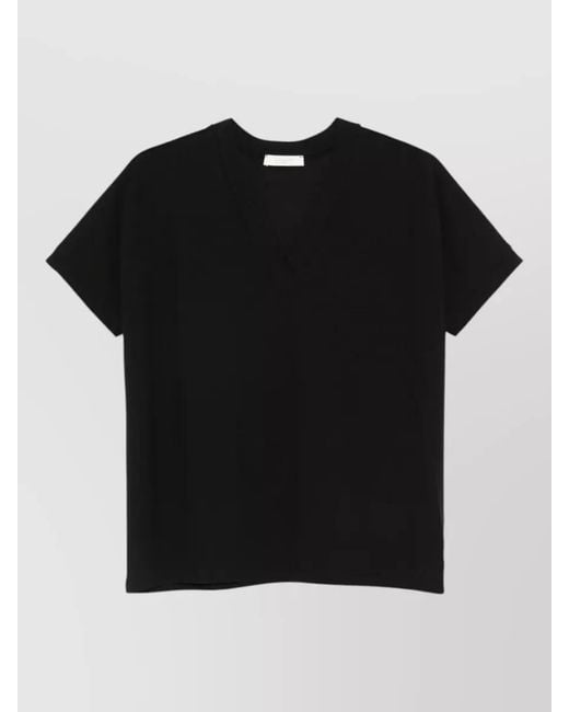 Zanone Black Plain Short Sleeve V Neck Top