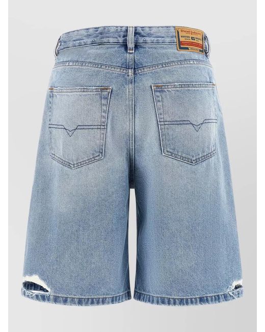 DIESEL Blue Denim Low-Rise Relaxed-Fit Knee-Length Shorts