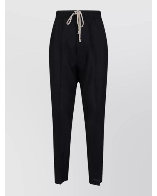 Rick Owens Blue Straight Trousers Elastic Waistband Back Pocket Buttons for men
