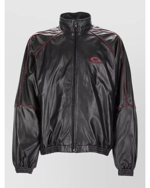 Balenciaga Black Leather Track Jacket for men