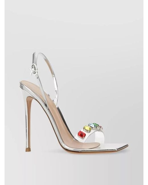 Gianvito Rossi Natural Crystal Embellished Leather Sandals
