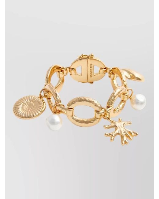 Self-Portrait Metallic Charm Bracelet Faux Pearls Tone Brass