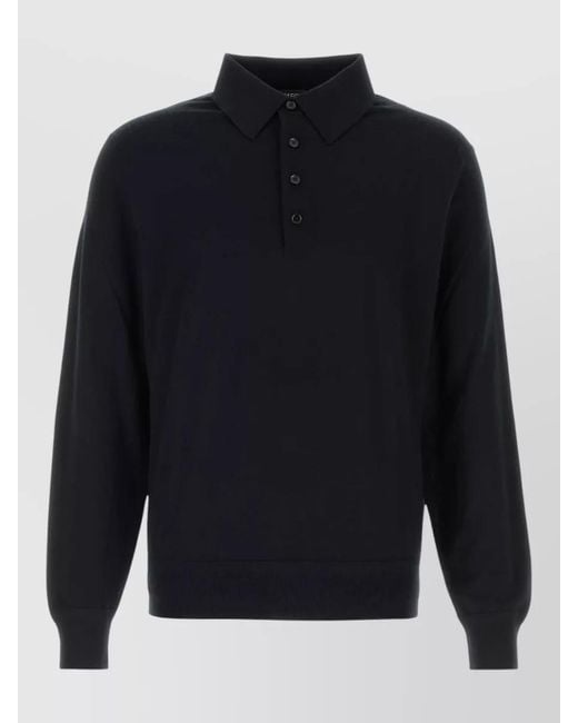 Tom Ford Blue Wool Knit Shirt Collar Ribbed Cuffs Hem for men