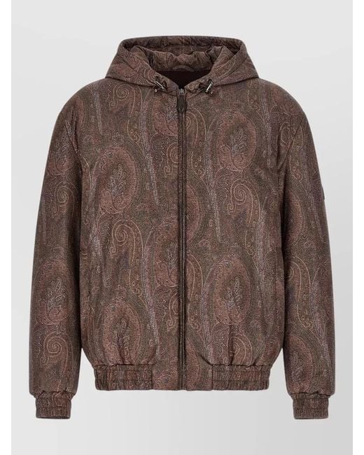 Etro Brown Arnica Hooded Bomber Jacket Paisley Pattern for men