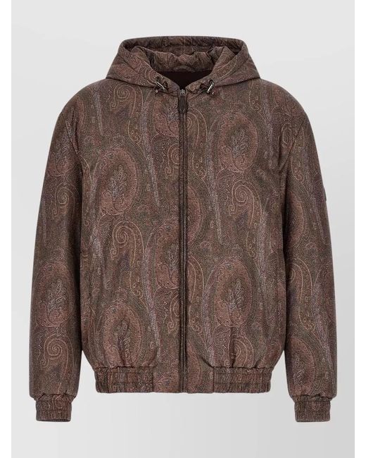 Etro Brown Paisley Hooded Puffer Jacket for men