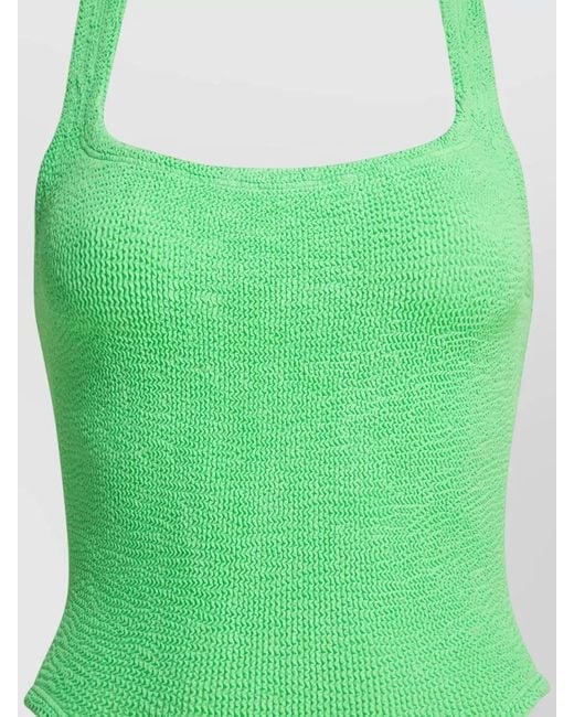 Hunza G Green Beachwear High Cut Leg Square Neckline