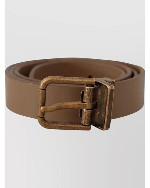 Dolce & Gabbana Brown Leather Belt Brass Buckle Smooth Finish for men