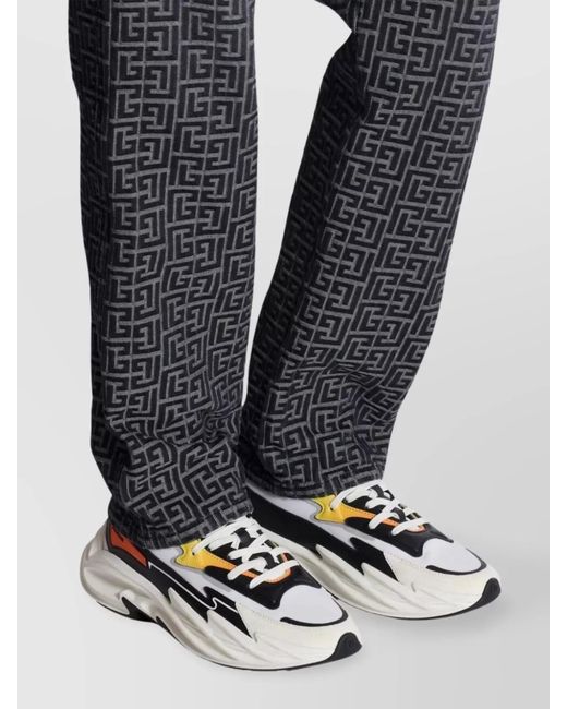Balmain Gray Chunky Sole Mesh Panel Sneakers for men
