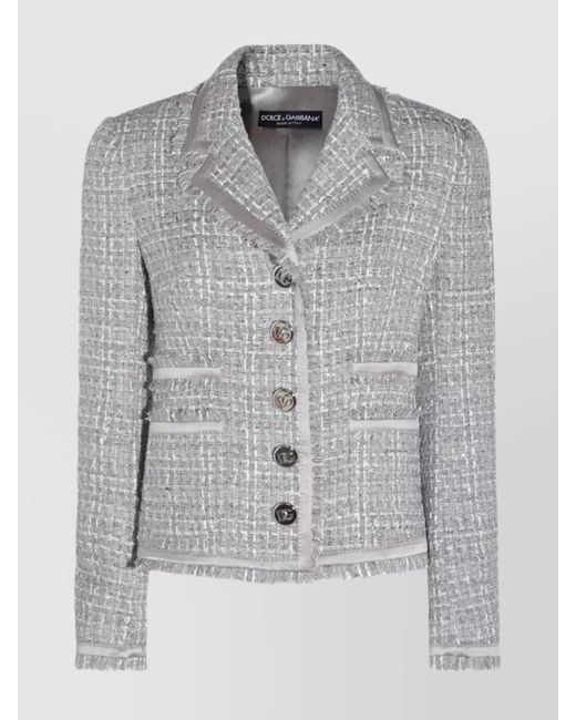 Dolce & Gabbana Gray Tailored Jacket With Button Detailing And Frayed Edges