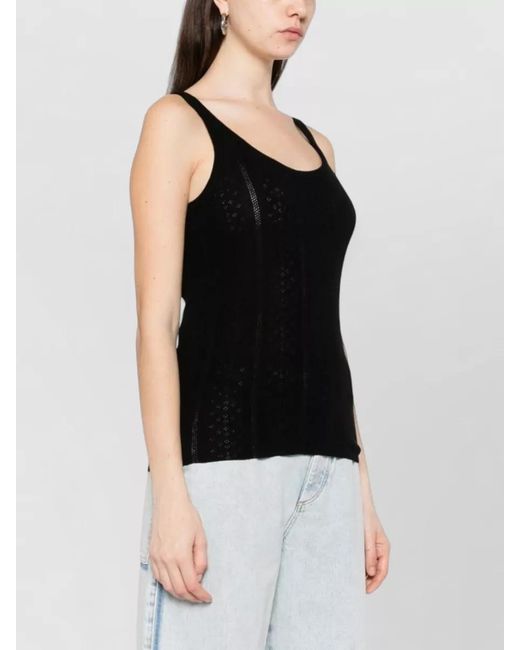Herskind Black Ribbed Merino Wool Scoop Neck Sleeveless Knitted Top