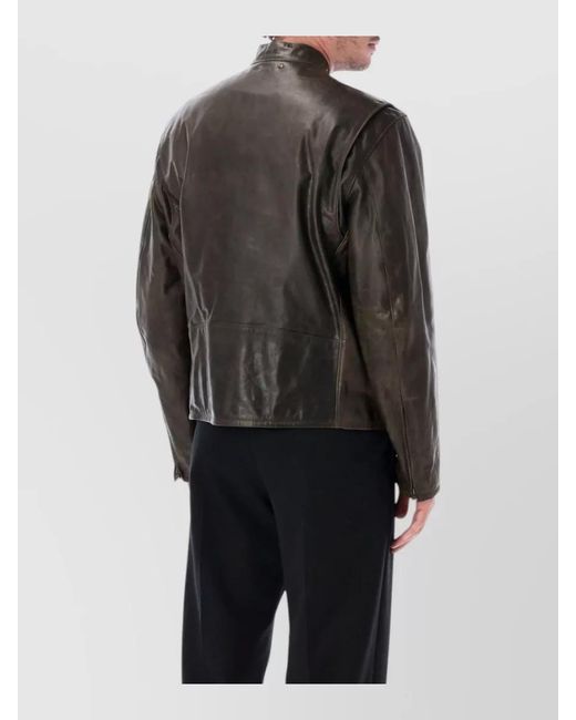 Lemaire Black Biker Jacket Stand Collar Casual Style for men