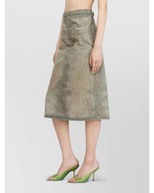 DIESEL Gray Cotton Denim Midi Skirt Belt Loops