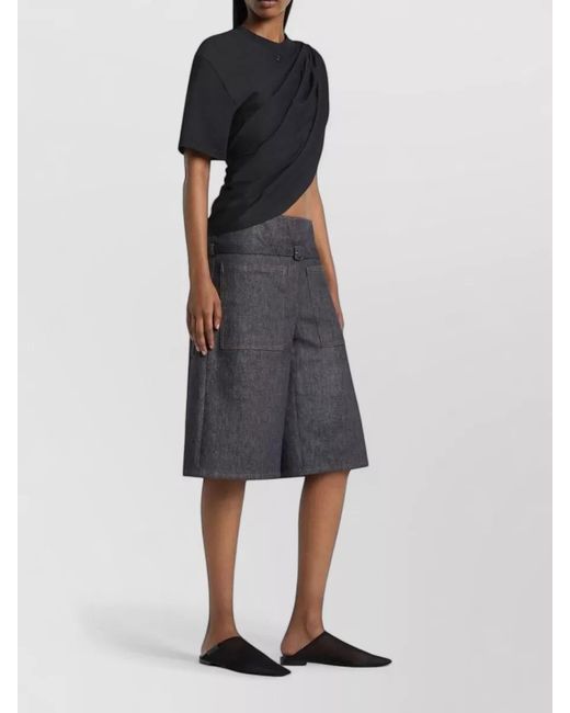 Courreges Gray Denim Skirt Knee Length Belted Pockets Seams