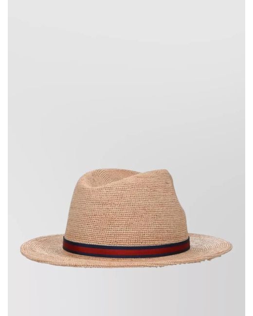 Borsalino Natural Ribbon Band Wide Brim Woven Hat for men