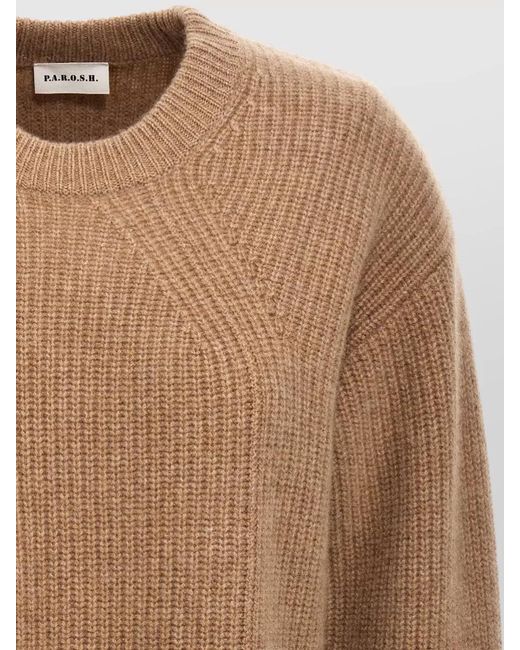 P.A.R.O.S.H. Brown Cashmere Crew Neck Sweater Long Sleeves Ribbed