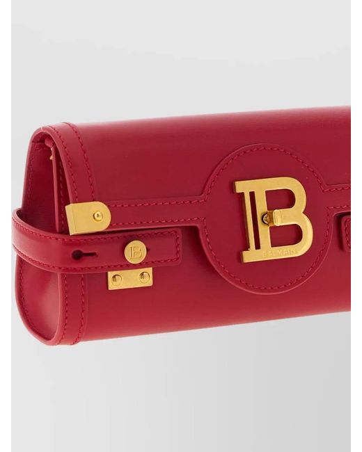 Balmain Red B-Buzz 23 Leather Clutch Bag