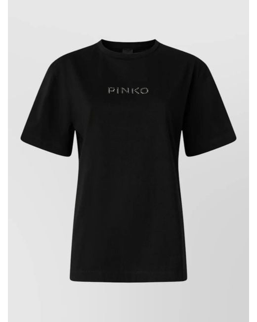 Pinko Black Cotton Rhinestone Short-Sleeve T-Shirt