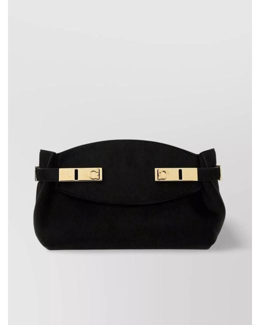 Ferragamo Black Hug Pouch Soft Bag Calf Hair Clutch Bag