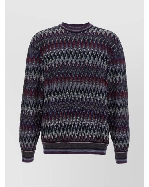 Missoni Blue Wool Zigzag Pattern Jumper for men
