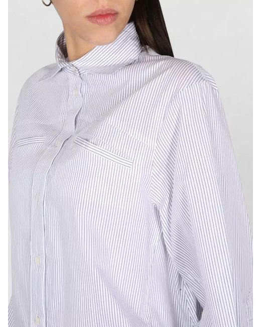 Jejia White Shirt Collared Neck Long Cuffed Sleeves Stripes
