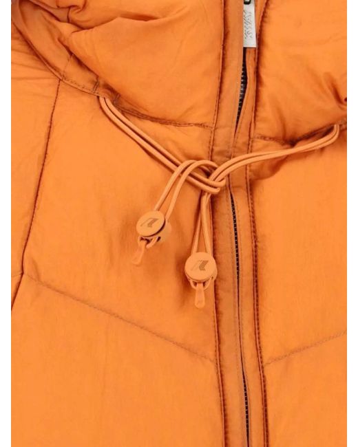 K-Way Orange Down Hooded Puffer Jacket for men