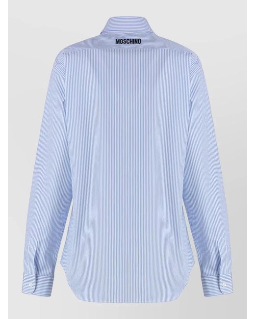 Moschino Blue Cotton Shirt Long Sleeves Rounded Hem Striped