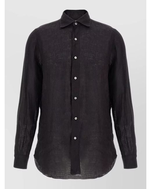 Finamore 1925 Blue Gaeta Shirt Long Sleeves Button Cuffs Sheer for men