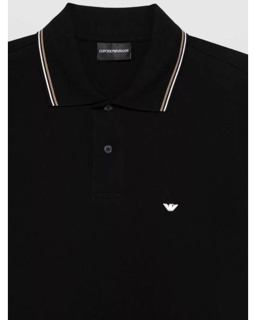 Emporio Armani Black Logo Polo Shirt Short Sleeve Contrast Collar for men
