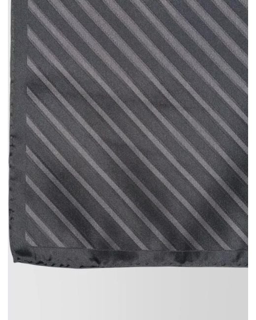 Brunello Cucinelli Gray Square Satin Pocket Scarf Diagonal Stripes for men